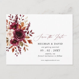 Elegantes Burgunder-Herbst-Blumen-Save-the-Date Ankündigungspostkarte