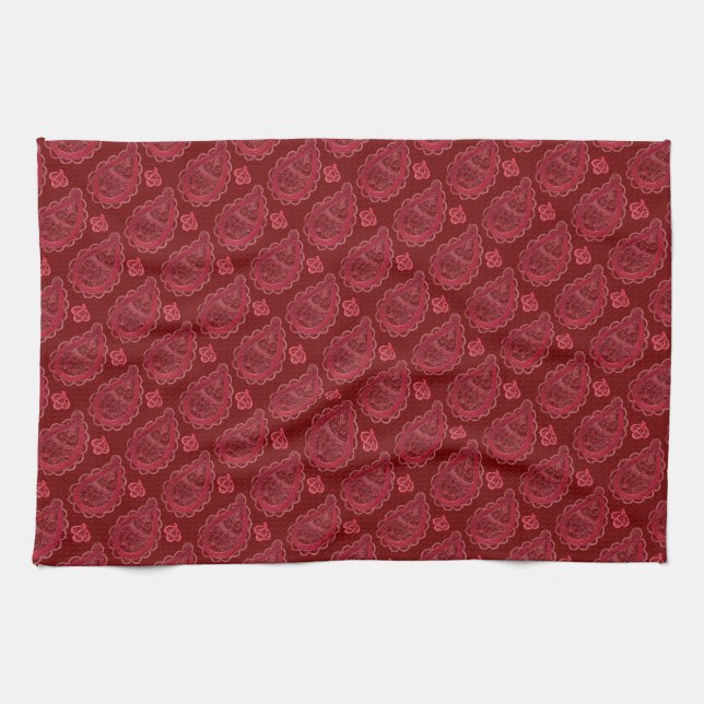 Elegantes Burgunder Paisley-Muster Geschirrtuch (Horizontal)