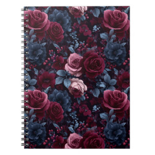 Elegantes Burgunder-Rosen-Marine Blumenmuster Notizblock