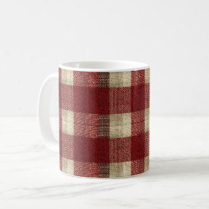 Elegantes Burgunder-Weiß-Rostrot-Karomuster Kaffeetasse