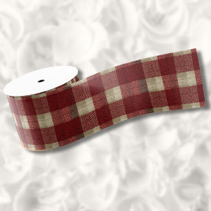 Elegantes Burgunder-Weiß-Rostrot-Karomuster Ripsband