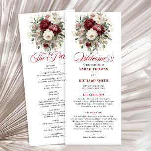 Elegantes Burgunderrot-Blüten-Hochzeitsprogramm mi Programm