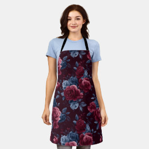 Elegantes Burgunderrot Navy Blumenmuster Schürze