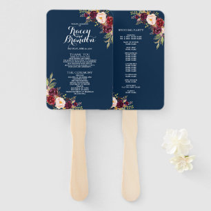 Elegantes burgunderrotes Blumen-Hochzeitsprogramm  Fächer