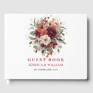 Elegantes burgunderrotes florales Herbst-Hochzeits Gästebuch