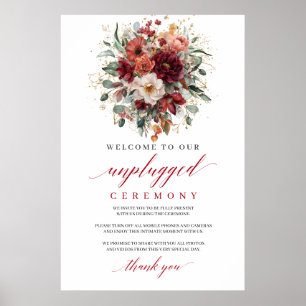 Elegantes burgunderrotes florales Herbst-Unplugged Poster