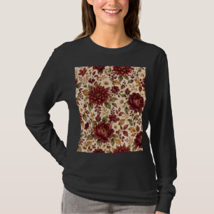Elegantes burgunderrotes Herbstblumenmuster, kusch T-Shirt