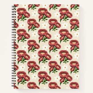 elegantes burgunderrotes Mohn- und weißes Gänseblü Notizbuch