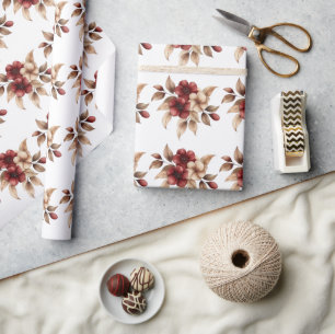 Elegantes burgunderrotes und cremefarbenes Floral  Geschenkpapier