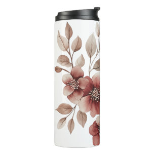 Elegantes burgunderrotes Wasserfarben-Blumenbouque Thermosbecher