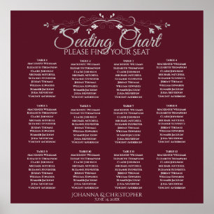 Elegantes Burgundy 12 Tabelle Hochzeitstabelle Poster
