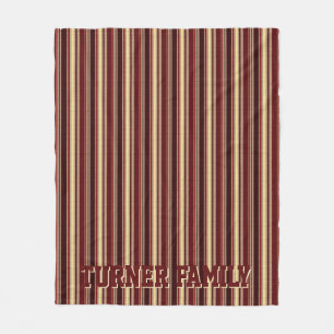 Elegantes Burgundy Beige Stripes Custom Monogram Fleecedecke