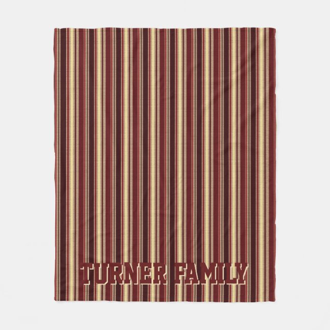 Elegantes Burgundy Beige Stripes Custom Monogram Fleecedecke (Vorderseite)