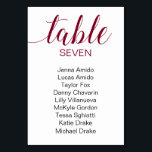 Elegantes Burgundy & Black Wedding Seating Chart Tischnummer<br><div class="desc">Führe deine Gäste mit diesen eleganten bordeauxroten und schwarzen Sitzkarten zum richtigen Tisch. Personalisieren Sie die Tischnummer und den Namen des Gastes. Teil der Sammlung Alejandra.</div>