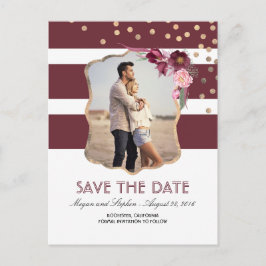 Elegantes Burgundy Blume Foto Save the Date Ankündigungspostkarte