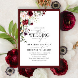 Elegantes Burgundy Blush Floral Watercolor-Script Einladung