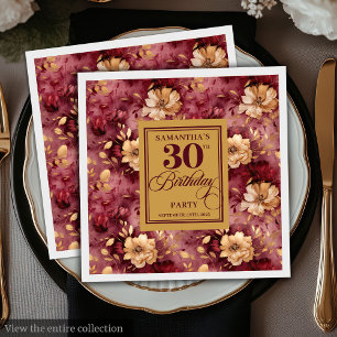 Elegantes Burgundy Blush Gold 30. Geburtstagsdekor Serviette