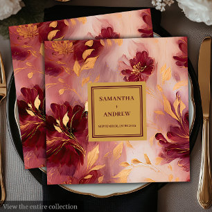 Elegantes Burgundy Blush Gold Wedding Paper Napkin Serviette