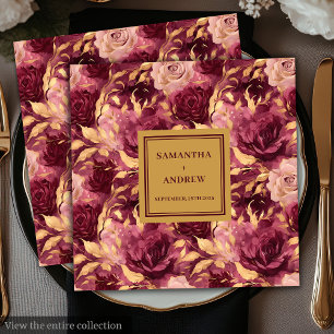 Elegantes Burgundy Blush Gold Wedding Paper Napkin Serviette