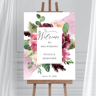 Elegantes Burgundy Blush Pink Begrüßungszeichen Poster