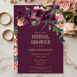 Elegantes Burgundy Blush Pink Floral Brautparty Folieneinladung