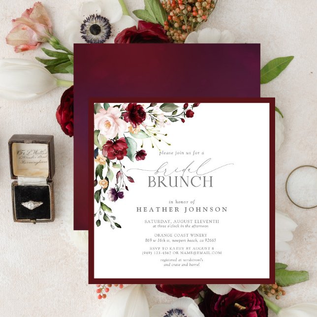 Elegantes Burgundy Botanisches Bridal Brunch Einladung (Von Creator hochgeladen)