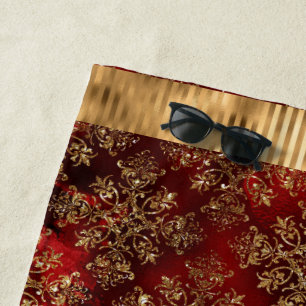 Elegantes Burgundy Damask Gold Strandtuch