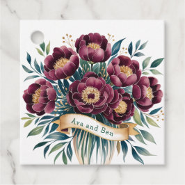 Elegantes Burgundy & Emerald Peony mit Goldakzent Geschenkanhänger
