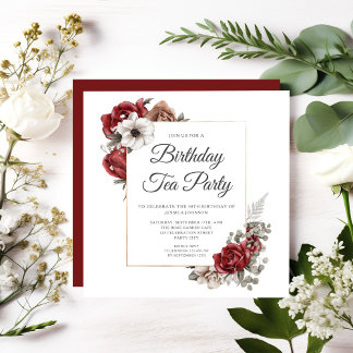 Elegantes Burgundy Floral 50. Geburtstags Tea Part Einladung