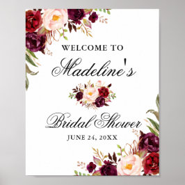 Elegantes Burgundy Floral Brautparty Poster