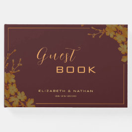 Elegantes Burgundy & Gold Floral Gästebuch