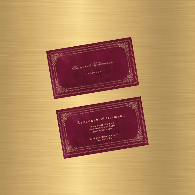 Elegantes Burgundy Gold individuell anpassbar Visitenkarte (Von Creator hochgeladen)