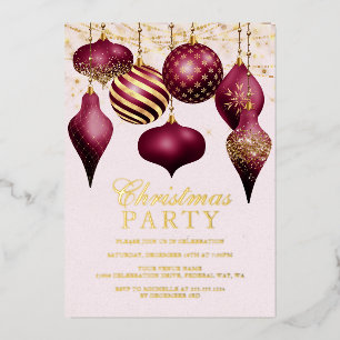 Elegantes Burgundy Gold Ornaments Weihnachts-Party Folieneinladung