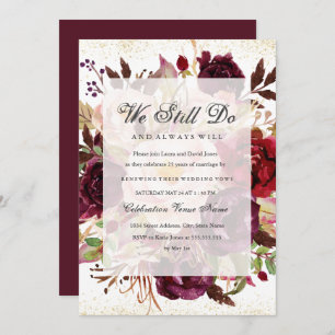 Elegantes Burgundy Gold Vow Renewal Jahrestag Einladung