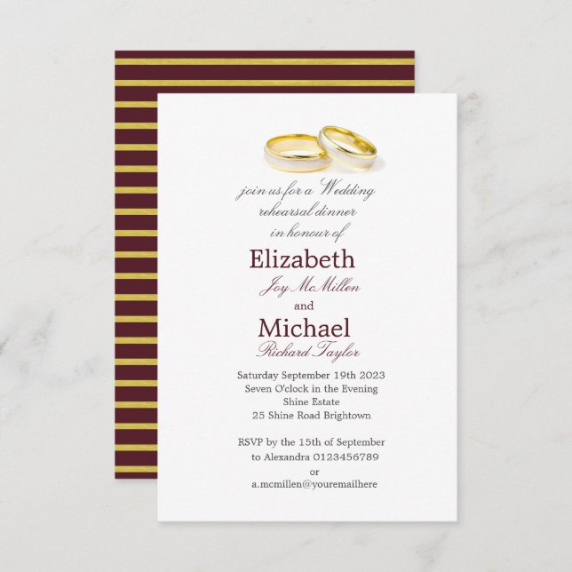 Elegantes Burgundy Gold Wedding Probe Dinner Einladung