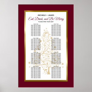 Elegantes Burgundy Gold Winter Hochzeitstabelle Poster