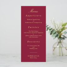 Elegantes Burgundy Golden Beige Wedding Menu