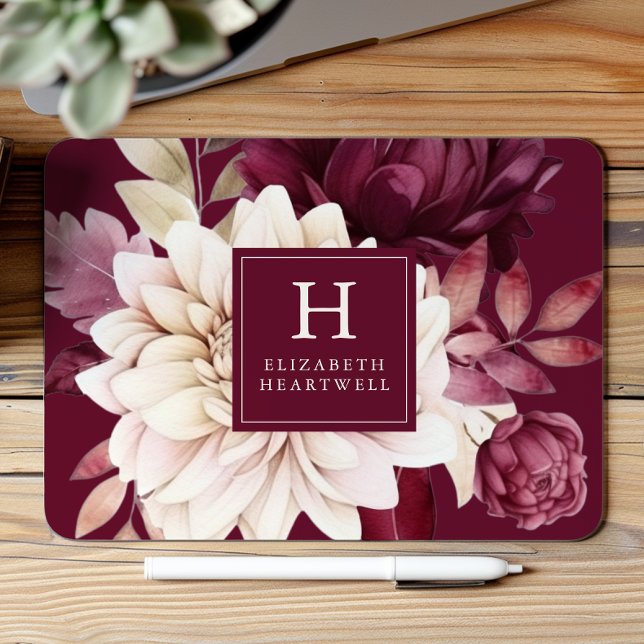 Elegantes Burgundy Ivory-Monogramm Mousepad (Von Creator hochgeladen)