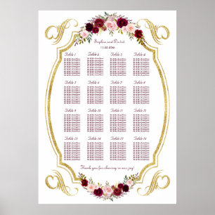 Elegantes Burgundy Marsala Floral Fall Seating Cha Poster