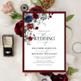 Elegantes Burgundy & Navy Floral Watercolor-Script Einladung