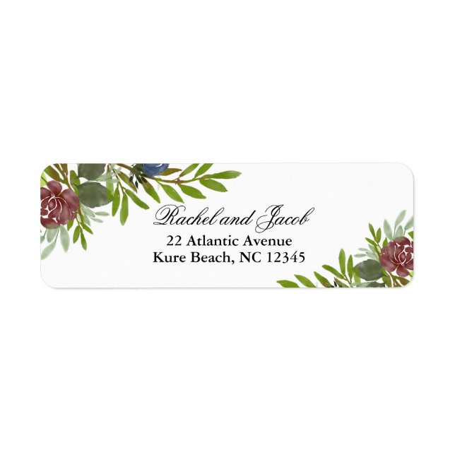 Elegantes burgundy Navy Floral Wedding Address Lab (Vorne)