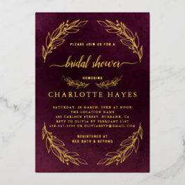 Elegantes Burgundy Red and Gold Brautparty Folieneinladung