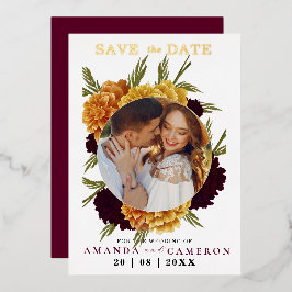 Elegantes Burgundy Red Watercolor "MARIGOLD" Foto Folieneinladung