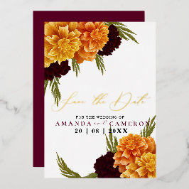 Elegantes Burgundy Red Watercolor "MARIGOLD" Foto Folieneinladung