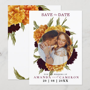Elegantes Burgundy Red Watercolor "MARIGOLD" Foto Save The Date