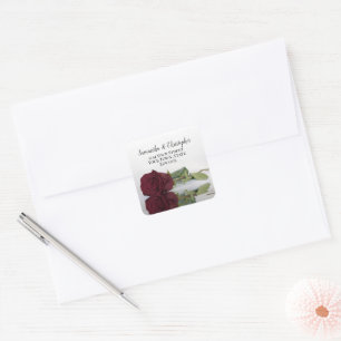 Elegantes Burgundy Rose Wedding Rücksendeadresse S Quadratischer Aufkleber