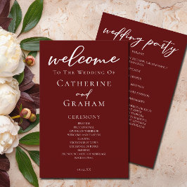 Elegantes Burgundy Script Abend Wedding Program
