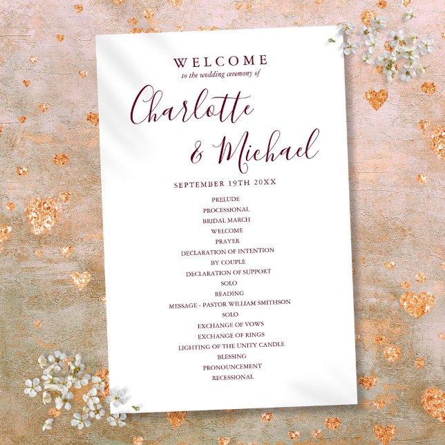 Elegantes Burgundy Script-Hochzeitsprogramm (Elegant Burgundy Script Wedding Program)