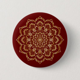 Elegantes Burgundy und Gold Floral Mandala Muster Button