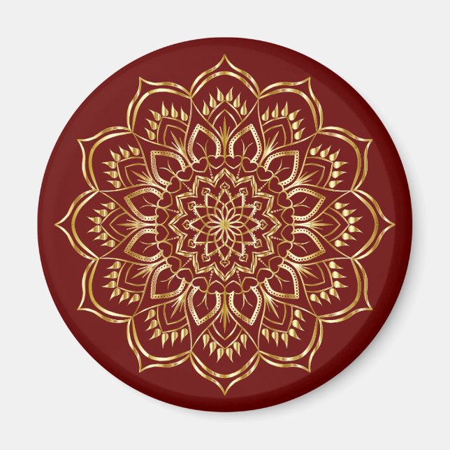 Elegantes Burgundy und Gold Floral Mandala Muster Magnet (Vorne)